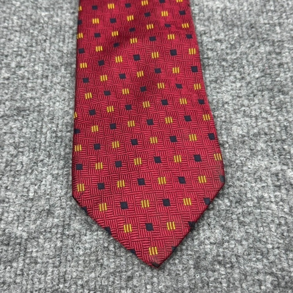 VINTAGE‎ Brooks Brothers Makers Silk Tie Red Geometric Polka Dot Spot Square